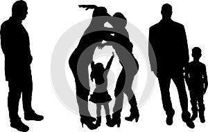 Vector illustration with family silhouettes.