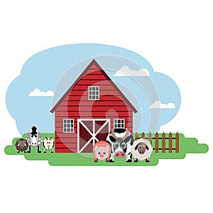 Vector illustration of farm. Cow, sheep, pig, horse, sheep, goat.