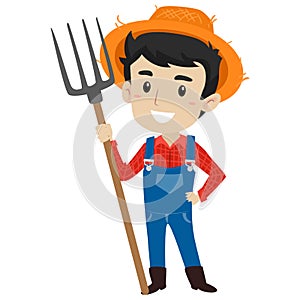 Vector Illustration of a Farmer Man holding a Pitch Fork