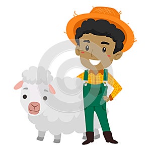 Vector Illustration of a Farmer with Sheep