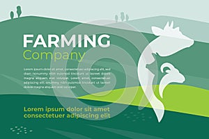 Vector illustration for farming, agriculture or livestock company with farm animals