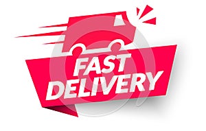 Vector Illustration Fast Delivery Label. Modern Web Banner With Truck Icon