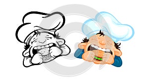 Vector illustration of fast food chef logo of a boy who eats a Burger