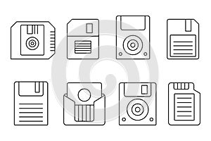Retro Data Storage Devices Outline Icons Set