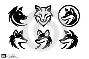Stylized Fox and Wolf Head Vector Logos Collection