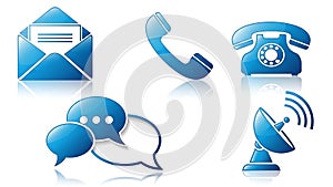 Glossy Blue Communication and Contact Icons Set