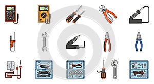 Comprehensive Set of Tools and Hardware Flat Icons