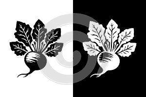 Beet or Radish Vegetable Icon Set - Black and White Vector