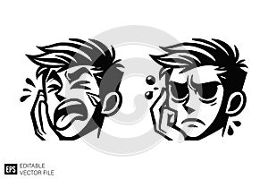 Man Suffering from Toothache and Headache Vector Illustrations