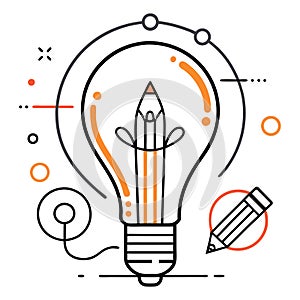 Lightbulb with pencil icon. Creative idea concept. Vector illustration