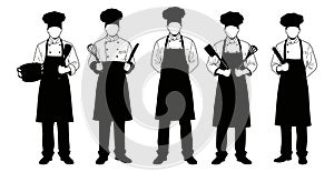 Five Chefs in Silhouette with Cooking Utensils
