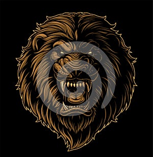 Vector illustration, a ferocious wild lion with an open mouth, growls