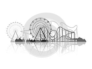 Vector illustration. Ferris wheel. Carnival. Funfair background. Circus park. Roller coaster.