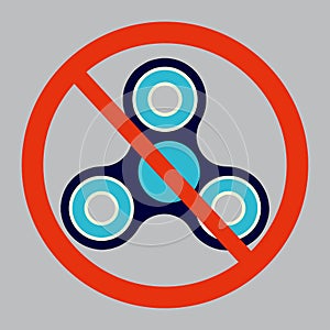 Vector illustration of fidget spinner prohibition. No Spinner or fidget spinner not allowed sign.