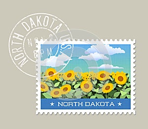 Vector illustration of field of sunflowers. North Dakota.