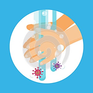 Vector illustration fight covid-19 corona virus. COVID-19 prevention washing hands vector illustration.