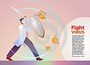 Vector illustration fight covid-19 corona virus. cure corona virus. Doctor fight virus concept