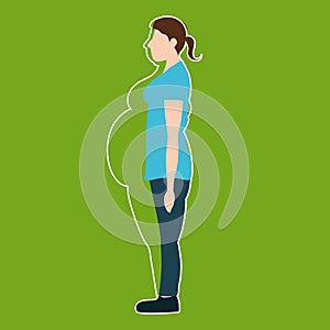 Vector illustration. Figures of thin woman in a thick body. Weight loss concept.