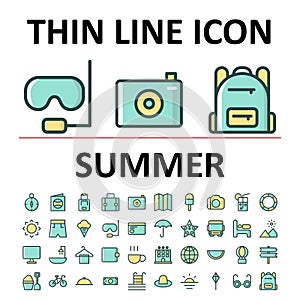 Vector illustration of filled line icon set summer , suitable for website, mobile apps, business, travel, holiday and more.