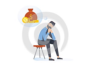 Vector illustration, financial problems, economic crisis, business bankruptcy, presses office worker with a headache