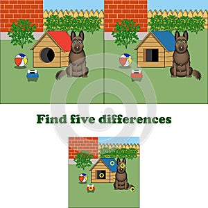 Vector illustration find 5 differences in the picture with the dog.