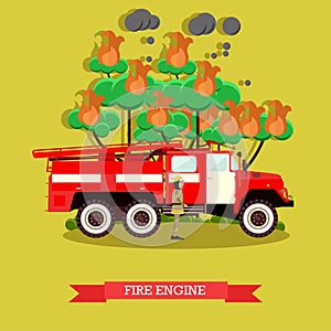 Vector illustration of fire engine in flat style.