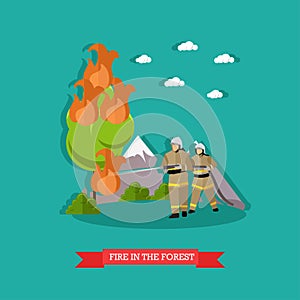 Vector illustration of fire in the forest in flat style.