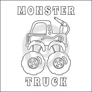 Vector illustration of fire rescue monster truck with cartoon style. Cartoon isolated vector illustration, Creative vector