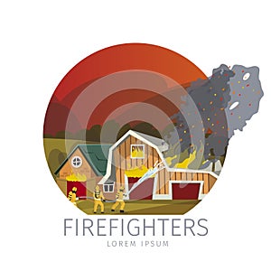 Vector Illustration Firefighters Eliminating Farm