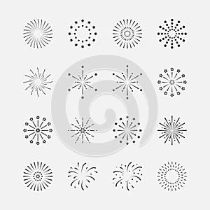 Vector illustration of firework icons set. celebration symbols