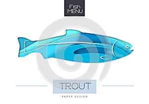 Vector illustration of Fish trout silhouette. Cut out paper art style design