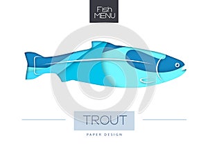 Vector illustration of Fish trout silhouette. Cut out paper art style design