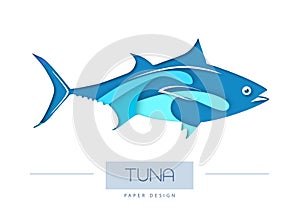 Vector illustration of Fish tuna silhouette. Cut out paper art style design