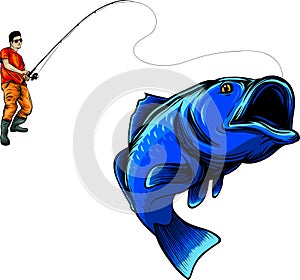 vector illustration of fisherman caught fish design