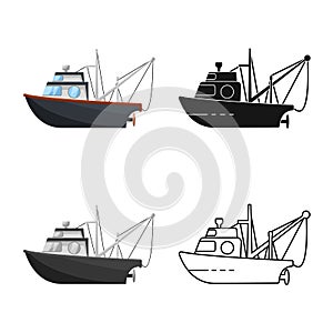 Vector illustration of fishery and trawler logo. Set of fishery and tug vector icon for stock.