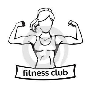 Vector illustration fitness club logo with strong woman silhouette
