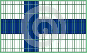 Vector illustration of the flag of Finland under the lattice. The concept of isolationism. No war