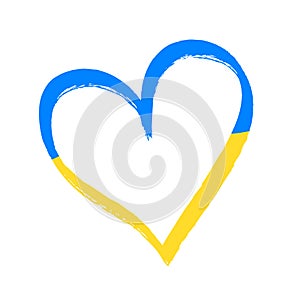 Vector illustration of flag of Ukraine in love heart shape isolated on white background.