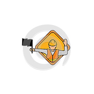 Vector illustration of Flagger Man. Flagger sign, Flagman ahead road sign. Road Flagger Modern Simple Vector Icon logo template.