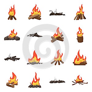 Vector illustration of flame and fire sign. Set of flame and camp vector icon for stock.