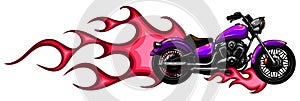 Vector illustration Flaming Bike Chopper Ride Front View