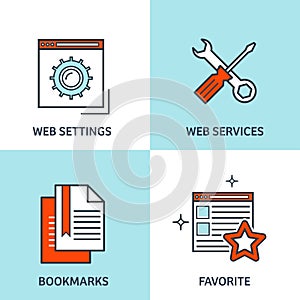 Vector illustration. Flat background. Coding, programming. SEO. Search engine optimization. App development, creation