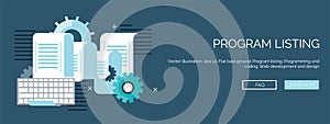 Vector illustration. Flat background. Coding, programming. SEO. Search engine optimization. App development, creation