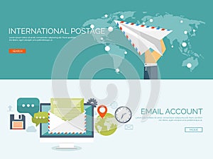 Vector illustration. Flat background with envelope. Emailing concept background. Spam, sms writing.Lettering. New