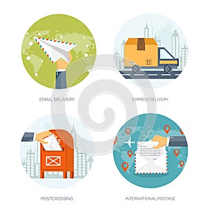 Vector illustration. Flat background with envelope. Emailing concept background. Spam, sms writing.Lettering. New