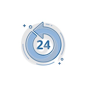 Vector illustration of flat bold line icon. Concept of open 24 7