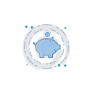 Vector illustration of flat bold line pig and coin icon.