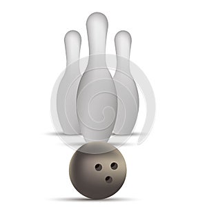 Vector illustration flat bowling ball and skittles cartoon style. Isolated on a white background.