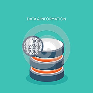 Vector illustration. Flat cloud computing background. Data storage network technology. Multimedia content ,web sites