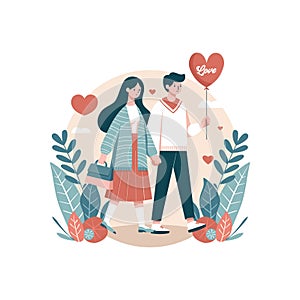Vector Illustration Flat Couple Love for Valentines Day 2